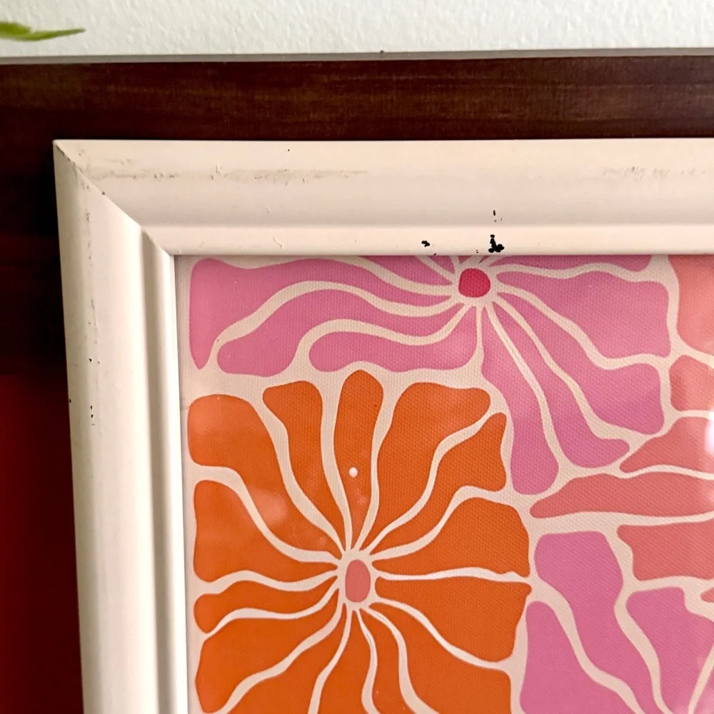 Pink Orange Flower Power Canvas Art Print Framed Bohemian Hippie 70’s Wall Art
